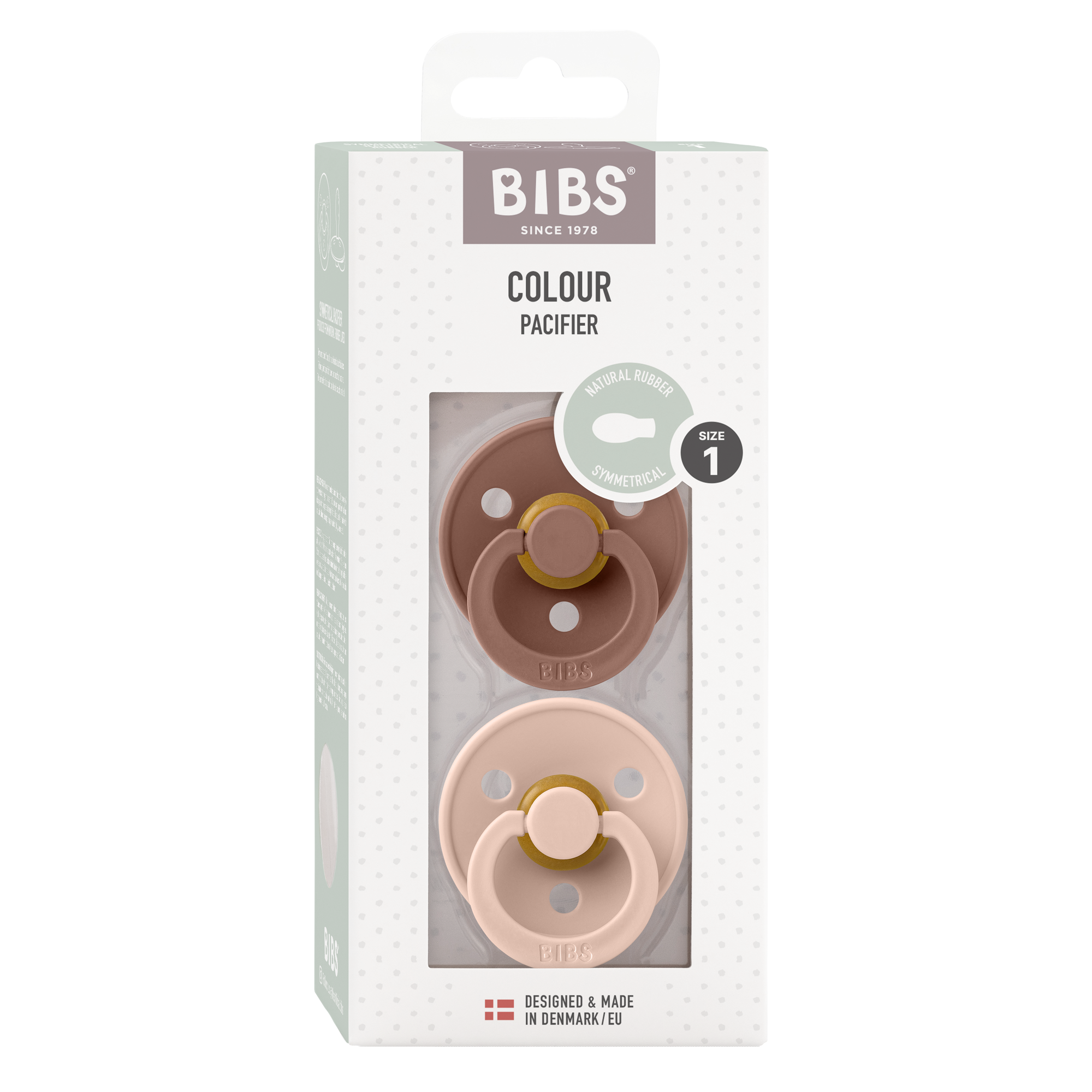 BIBS Colour 2 PACK Latex Size 1 Symmetrical - Blush/Woodchuck