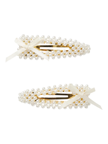 Name It Hårspænder - Med Perler & Sløjfe (2-pak) Cloud Dancer