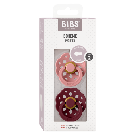 BIBS Boheme 2 PACK Latex Size 2 -  Dusty Pink/Elderberry