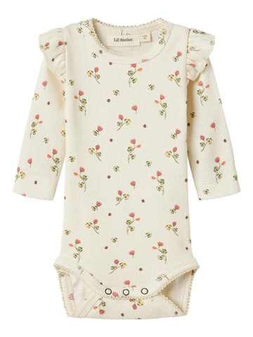 Lil Atelier Baby Body - Rib - Noos - NbfLavo - Turtledove/Blomster
