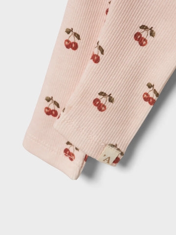 Lil’ Atelier - Baby Leggings - Nbflavo Elf Noos - Silver Peony/Kirsebærprint