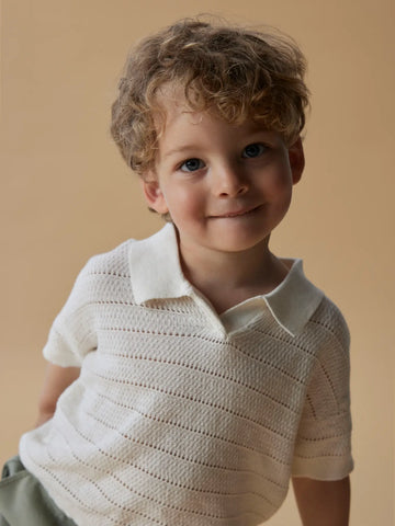 Lil' Atelier Strikket Polo - Nmmglivo SS - Coconut Milk