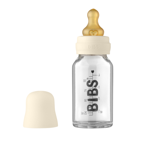 BIBS Baby Glass Bottle Complete Set Latex - 110ml Ivory
