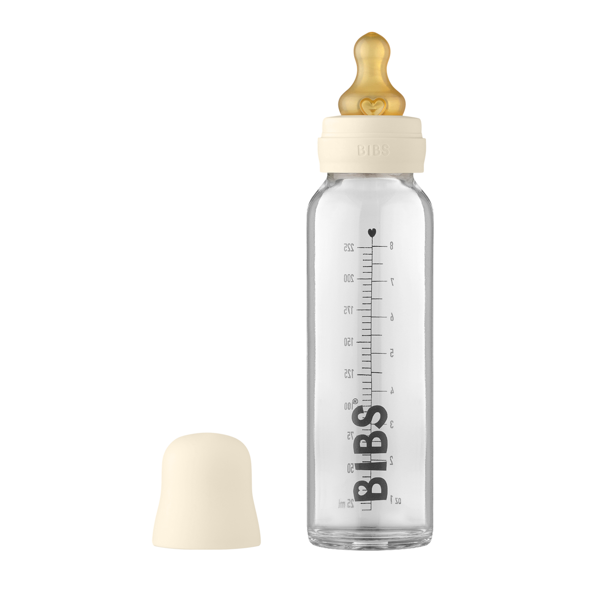 BIBS Baby Glass Bottle Complete Set Latex - 225ml Ivory