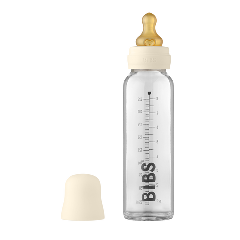 BIBS Baby Glass Bottle Complete Set Latex - 225ml Ivory