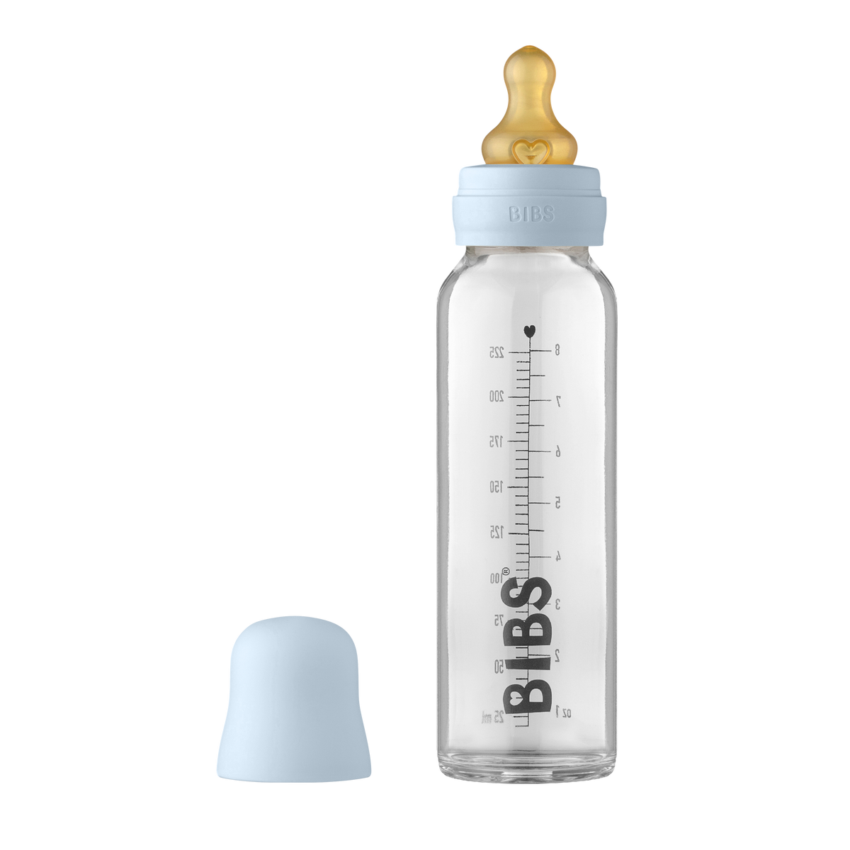 BIBS Baby Glass Bottle Complete Set Latex - 225ml Baby Blue