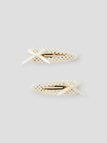 Name It Hårspænder - Med Perler & Sløjfe (2-pak) Cloud Dancer