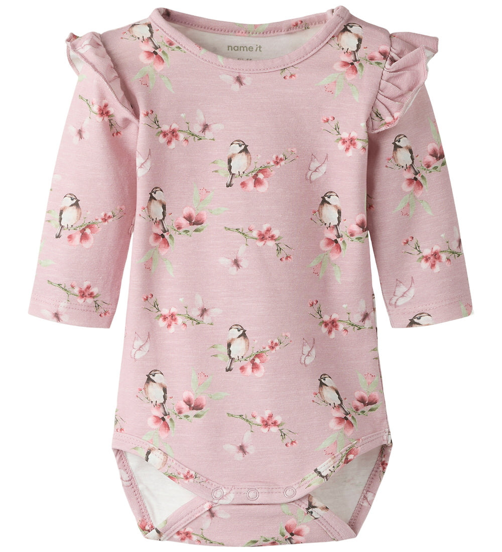 Name It Baby - Nbfbetty LS Flæse Body / Dawn Pink/Fugle