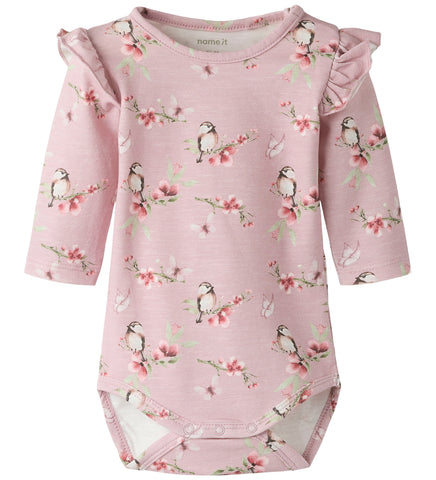 Name It Baby - Nbfbetty LS Flæse Body / Dawn Pink/Fugle