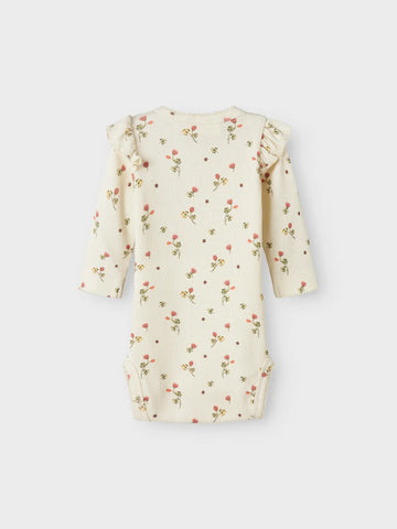 Lil Atelier Baby Body - Rib - Noos - NbfLavo - Turtledove/Blomster