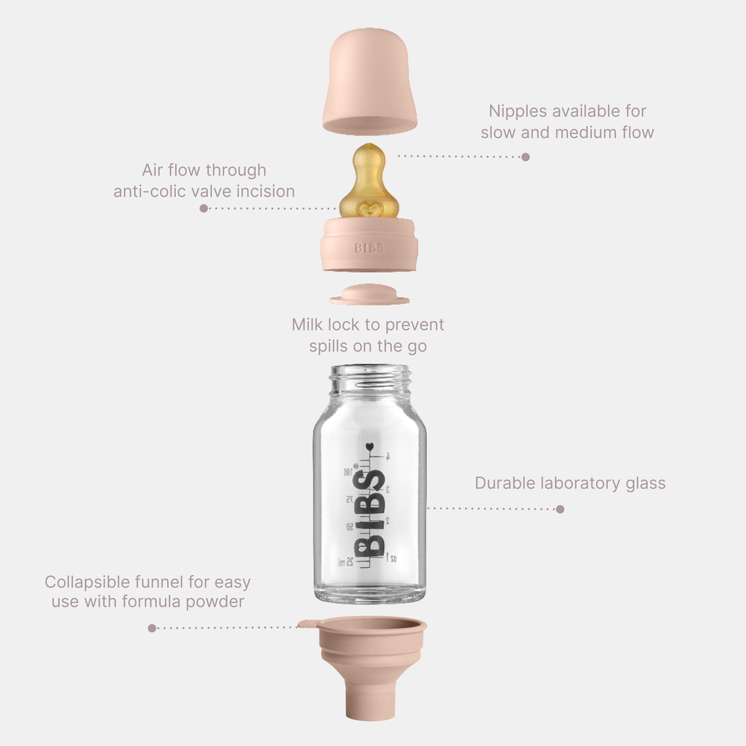 BIBS Baby Glass Bottle Complete Set Latex - 225ml Woodchuck