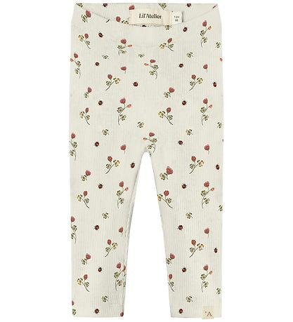 Lil’ Atelier Baby Leggings - Rib - NbfLavo - Turtledove m. Blomste