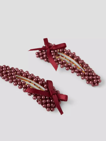 Name It Hårspænder - Med Perler & Sløjfe (2-pak) Burgundy