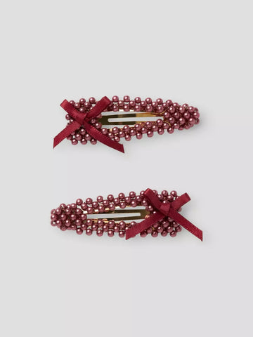 Name It Hårspænder - Med Perler & Sløjfe (2-pak) Burgundy