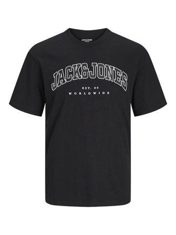 Jack & Jones - JJECALEB Varsity Tee SS O-Neck SN MNI - Black