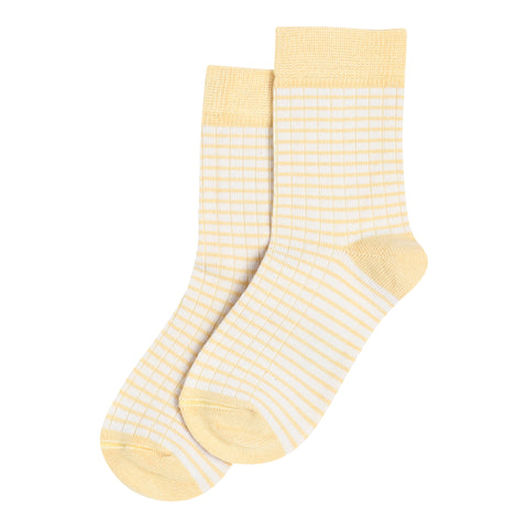 MiniPop - Bamboo Strømper Striber - Yellow Corn/Offwhite