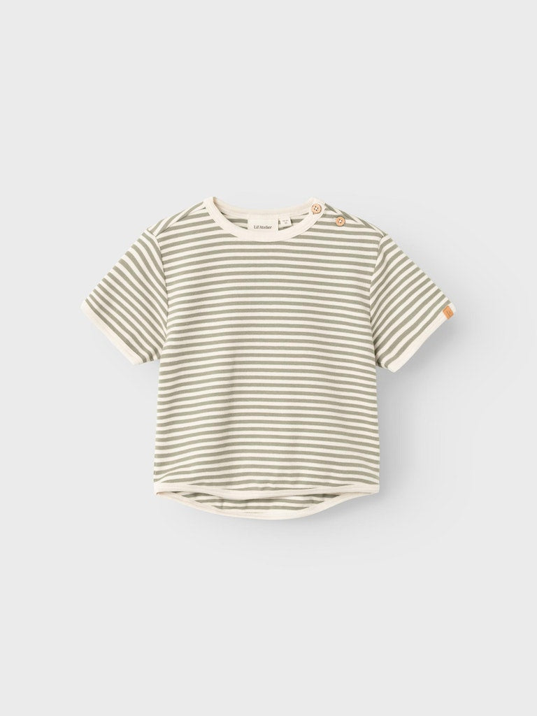 Lil 'Atelier - Geo Fon Kortærmet Stribet Loose Top - Moss Gray