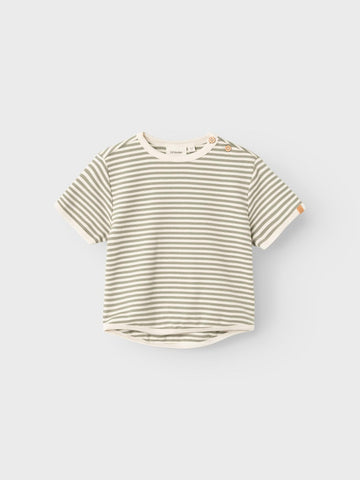 Lil 'Atelier - Geo Fon Kortærmet Stribet Loose Top - Moss Gray