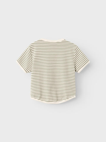 Lil 'Atelier - Geo Fon Kortærmet Stribet Loose Top - Moss Gray