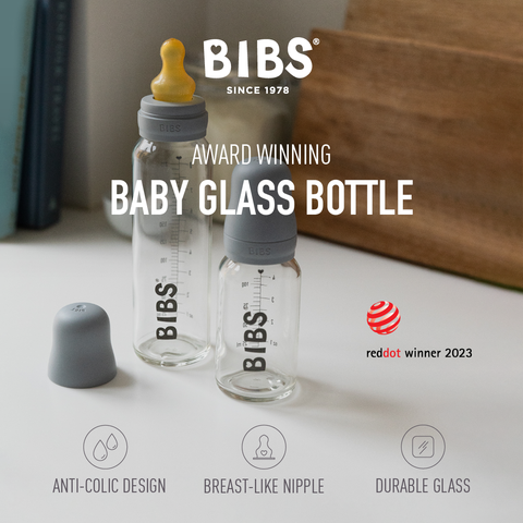 BIBS Baby Glass Bottle Complete Set Latex - 225ml Ivory