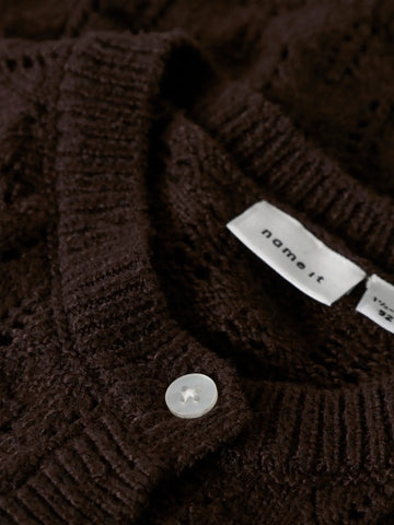 Name It Strikket Cardigan - Nmfleslie -  Seal Brown/Mønster