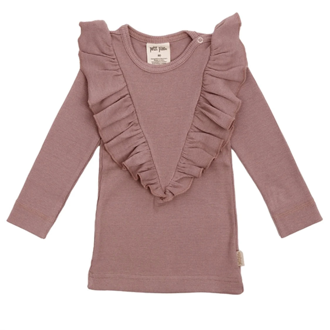 Petit Piao - Langærmet T-Shirt Modal V-Frill- Bronze