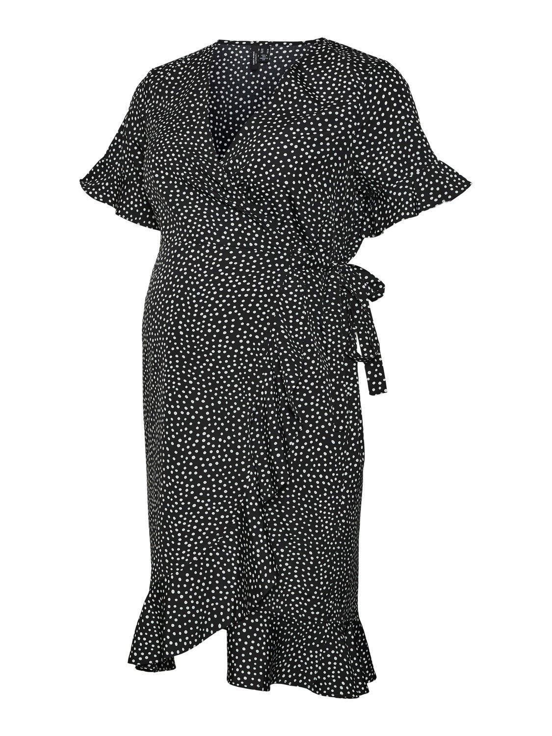 Vero Moda Maternity - Henna 2/4 Wrap Frill Kjole - Black Tiny Dots